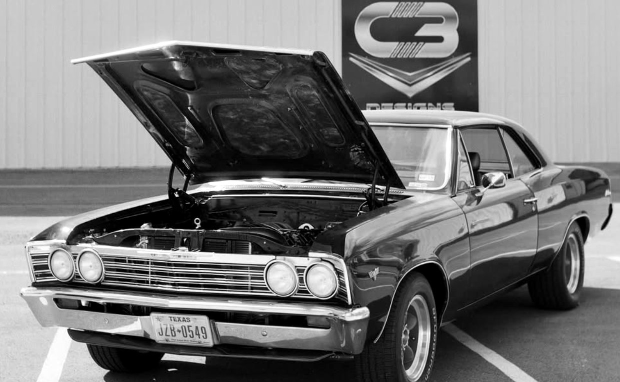 Black and white profile of the C3 Chevelle
